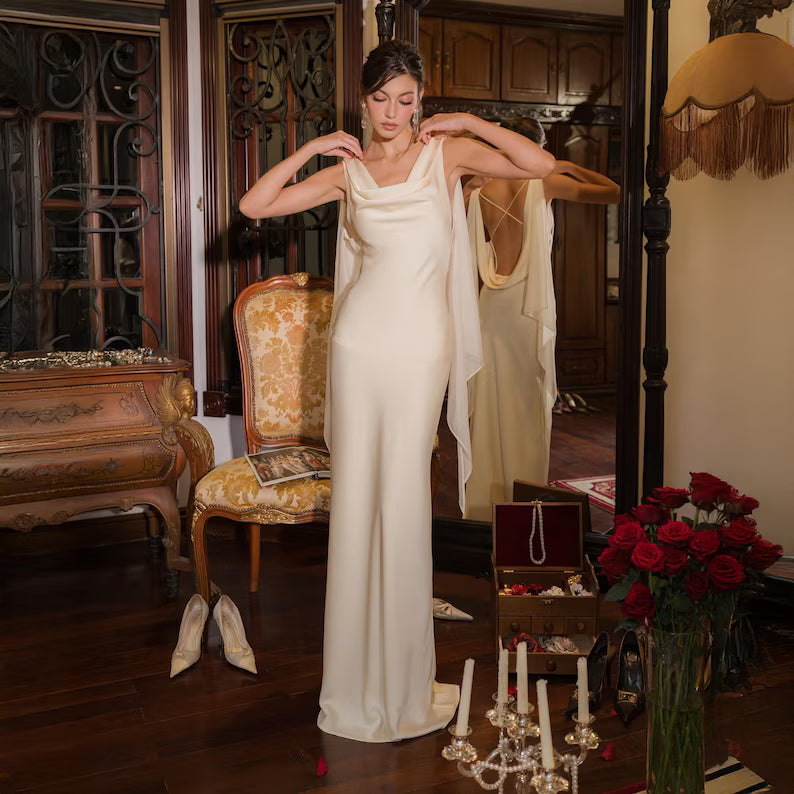 Elegant Silk Maxi Dress, White Silk Dress, Open Back Evening Gown, Pure Silk Wedding Dress, Bridesmaid Dress unique dress for her