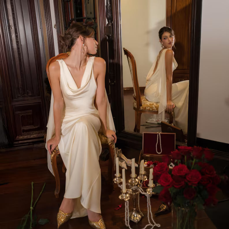 Elegant Silk Maxi Dress, White Silk Dress, Open Back Evening Gown, Pure Silk Wedding Dress, Bridesmaid Dress unique dress for her